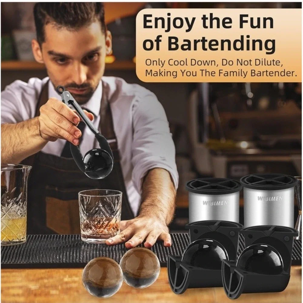 Clear Ice Cube Maker 2.5 Inch Stainless Steel Crystal Large Ball Silicone MoldOp